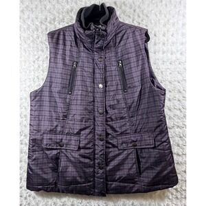 Avenue Womens Purple Plaid Puffer Vest Quilted Full Zip Snap Pocket Plus 18/20